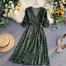 Load image into Gallery viewer, YuooMuoo Vintage Autumn V Neck Polka Dot Print Dress Women Elegant A Line Midi Dress Korean Fashion Long Sleeve Dress Vestido