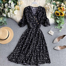 Load image into Gallery viewer, YuooMuoo Vintage Autumn V Neck Polka Dot Print Dress Women Elegant A Line Midi Dress Korean Fashion Long Sleeve Dress Vestido