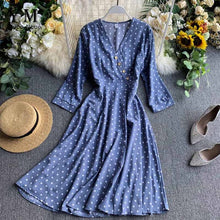 Load image into Gallery viewer, YuooMuoo Vintage Autumn V Neck Polka Dot Print Dress Women Elegant A Line Midi Dress Korean Fashion Long Sleeve Dress Vestido