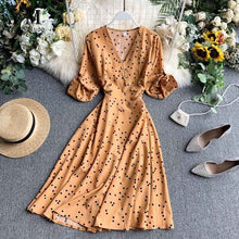 Load image into Gallery viewer, YuooMuoo Vintage Autumn V Neck Polka Dot Print Dress Women Elegant A Line Midi Dress Korean Fashion Long Sleeve Dress Vestido