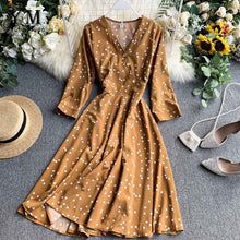 Load image into Gallery viewer, YuooMuoo Vintage Autumn V Neck Polka Dot Print Dress Women Elegant A Line Midi Dress Korean Fashion Long Sleeve Dress Vestido