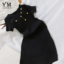 Load image into Gallery viewer, YuooMuoo Elegant Buttons V Neck Knitted Bodycon Dress 2020 Summer Women Basic Korean Black Midi Dress Chic Ladies Office Dresses
