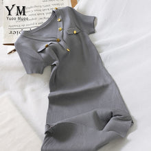 Load image into Gallery viewer, YuooMuoo Elegant Buttons V Neck Knitted Bodycon Dress 2020 Summer Women Basic Korean Black Midi Dress Chic Ladies Office Dresses