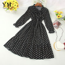 Load image into Gallery viewer, YuooMuoo Polka Dot Shirt Dress Bow Bandage Long Sleeve A Line Dress 2019 Autumn Chic Sweet Women Dress Knee-length Vestidos