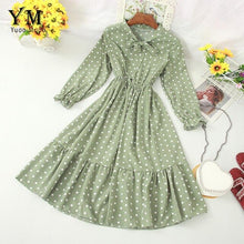 Load image into Gallery viewer, YuooMuoo Polka Dot Shirt Dress Bow Bandage Long Sleeve A Line Dress 2019 Autumn Chic Sweet Women Dress Knee-length Vestidos