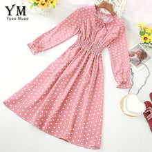Load image into Gallery viewer, YuooMuoo Polka Dot Shirt Dress Bow Bandage Long Sleeve A Line Dress 2019 Autumn Chic Sweet Women Dress Knee-length Vestidos