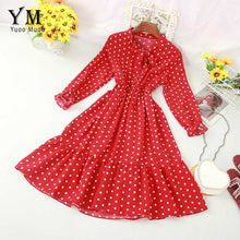 Load image into Gallery viewer, YuooMuoo Polka Dot Shirt Dress Bow Bandage Long Sleeve A Line Dress 2019 Autumn Chic Sweet Women Dress Knee-length Vestidos