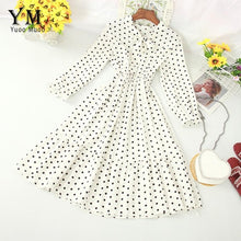 Load image into Gallery viewer, YuooMuoo Polka Dot Shirt Dress Bow Bandage Long Sleeve A Line Dress 2019 Autumn Chic Sweet Women Dress Knee-length Vestidos