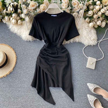 Load image into Gallery viewer, YuooMuoo Ins Fashion Irregular Mini Ruched Dress Summer High Waist Slim Short T Shirt Dress Women Sexy Bodycon Dress Vestidos