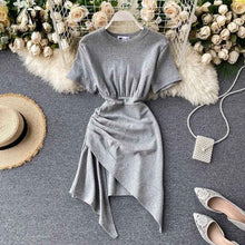 Load image into Gallery viewer, YuooMuoo Ins Fashion Irregular Mini Ruched Dress Summer High Waist Slim Short T Shirt Dress Women Sexy Bodycon Dress Vestidos
