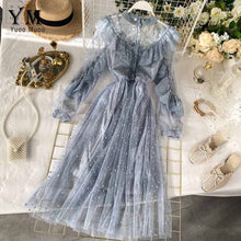 Load image into Gallery viewer, YuooMuoo Chic Romantic Pink Lace Dress Women Star Fashion Bling Bling Ruffle Long Party Dress Spring Mesh Patchwork Ladies Dress