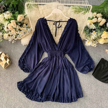 Load image into Gallery viewer, YuooMuoo Sexy Deep V Neck Women Dress 2019 Spring Early Fall Fashion High Waist Ruffle Bohemian Dress Korean Style Short Holiday