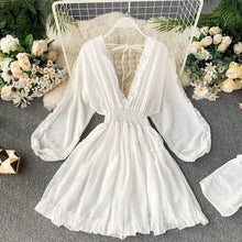 Load image into Gallery viewer, YuooMuoo Sexy Deep V Neck Women Dress 2019 Spring Early Fall Fashion High Waist Ruffle Bohemian Dress Korean Style Short Holiday