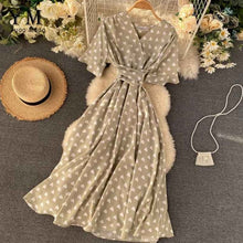 Load image into Gallery viewer, YuooMuoo Romantic Heart Print Summer Dress Women 2020 V Neck Elegant High Waist Long Bandage Dress Ladies Fashion Party Dresses