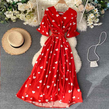 Load image into Gallery viewer, YuooMuoo Romantic Heart Print Summer Dress Women 2020 V Neck Elegant High Waist Long Bandage Dress Ladies Fashion Party Dresses