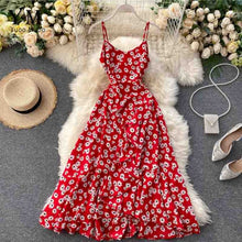 Load image into Gallery viewer, YuooMuoo Women Summer Spaghetti Strap Long Dress Female Ruffled Slim Waist Maxi Dress Flower Print Irregular Holiday Dresses