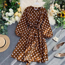 Load image into Gallery viewer, YuooMuoo 2019 Fall Korean Style Women Polka Dot Midi Dress Ins Hot Sashes Vintage Elegant Long Sleeve Green Dress Ladies Dresses