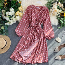 Load image into Gallery viewer, YuooMuoo 2019 Fall Korean Style Women Polka Dot Midi Dress Ins Hot Sashes Vintage Elegant Long Sleeve Green Dress Ladies Dresses