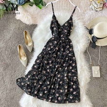 Load image into Gallery viewer, YuooMuoo Summer Women Dress V Neck Backless Bohemian Floral Beach Dress Sundress Red Spaghetti Strap Vacation Boho Dress Tunic