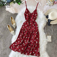 Load image into Gallery viewer, YuooMuoo Summer Women Dress V Neck Backless Bohemian Floral Beach Dress Sundress Red Spaghetti Strap Vacation Boho Dress Tunic
