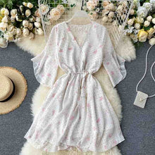 Load image into Gallery viewer, YuooMuoo New Fashion Summer Print Floral Chiffon Dress Women V-neck Flare Sleeve Bohemian Dress Short Beach Wrap Short Dress