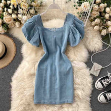 Load image into Gallery viewer, YuooMuoo Fashion Women Summer Jeans Mini Dress Female Vintage Gothic Princess Puff Sleeve Short Dress Ladies Denim Dress Blue