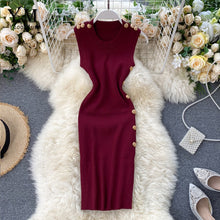 Load image into Gallery viewer, YuooMuoo Elegant Buttons Design Women Bodycon Dress Fashion O-neck Short Office Pencil Dress Ladies Single-breasted Knit Dresses