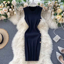 Load image into Gallery viewer, YuooMuoo Elegant Buttons Design Women Bodycon Dress Fashion O-neck Short Office Pencil Dress Ladies Single-breasted Knit Dresses