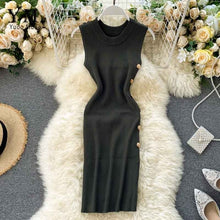 Load image into Gallery viewer, YuooMuoo Elegant Buttons Design Women Bodycon Dress Fashion O-neck Short Office Pencil Dress Ladies Single-breasted Knit Dresses