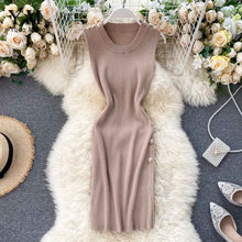 Load image into Gallery viewer, YuooMuoo Elegant Buttons Design Women Bodycon Dress Fashion O-neck Short Office Pencil Dress Ladies Single-breasted Knit Dresses