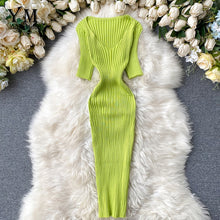 Load image into Gallery viewer, YuooMuoo Deep V-neck Sexy Slim Bodycon Dress Women Summer Short Sleeve Knit Dress Work Wear Sheath Elegant Ladies Office Dress