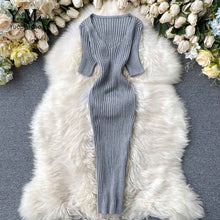 Load image into Gallery viewer, YuooMuoo Deep V-neck Sexy Slim Bodycon Dress Women Summer Short Sleeve Knit Dress Work Wear Sheath Elegant Ladies Office Dress