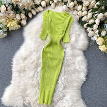 Load image into Gallery viewer, YuooMuoo Deep V-neck Sexy Slim Bodycon Dress Women Summer Short Sleeve Knit Dress Work Wear Sheath Elegant Ladies Office Dress