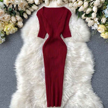 Load image into Gallery viewer, YuooMuoo Deep V-neck Sexy Slim Bodycon Dress Women Summer Short Sleeve Knit Dress Work Wear Sheath Elegant Ladies Office Dress