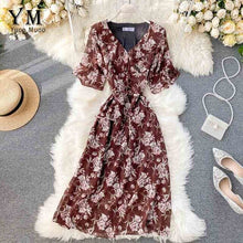 Load image into Gallery viewer, YuooMuoo Ins Fashion Ruffle V-neck Vacation Midi Dress Women Vintage Flower Print Chiffon Dress Summer Elegant Bohemian Dress