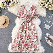 Load image into Gallery viewer, YuooMuoo Ins Fashion Ruffle V-neck Vacation Midi Dress Women Vintage Flower Print Chiffon Dress Summer Elegant Bohemian Dress