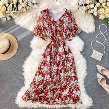 Load image into Gallery viewer, YuooMuoo Ins Fashion Ruffle V-neck Vacation Midi Dress Women Vintage Flower Print Chiffon Dress Summer Elegant Bohemian Dress