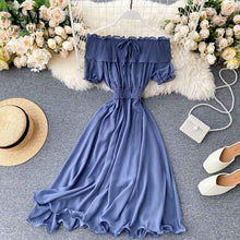 Load image into Gallery viewer, YuooMuoo 2020 Women Summer Dress Fashion White Off Shoulder Chiffon Dress Solid Vestidos Short Puff Sleeve Ruffles Holiday Dress