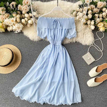 Load image into Gallery viewer, YuooMuoo 2020 Women Summer Dress Fashion White Off Shoulder Chiffon Dress Solid Vestidos Short Puff Sleeve Ruffles Holiday Dress
