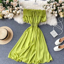Load image into Gallery viewer, YuooMuoo 2020 Women Summer Dress Fashion White Off Shoulder Chiffon Dress Solid Vestidos Short Puff Sleeve Ruffles Holiday Dress