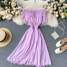 Load image into Gallery viewer, YuooMuoo 2020 Women Summer Dress Fashion White Off Shoulder Chiffon Dress Solid Vestidos Short Puff Sleeve Ruffles Holiday Dress