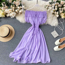 Load image into Gallery viewer, YuooMuoo 2020 Women Summer Dress Fashion White Off Shoulder Chiffon Dress Solid Vestidos Short Puff Sleeve Ruffles Holiday Dress