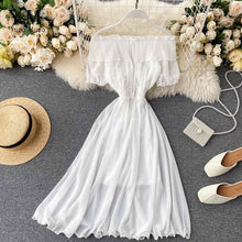 Load image into Gallery viewer, YuooMuoo 2020 Women Summer Dress Fashion White Off Shoulder Chiffon Dress Solid Vestidos Short Puff Sleeve Ruffles Holiday Dress